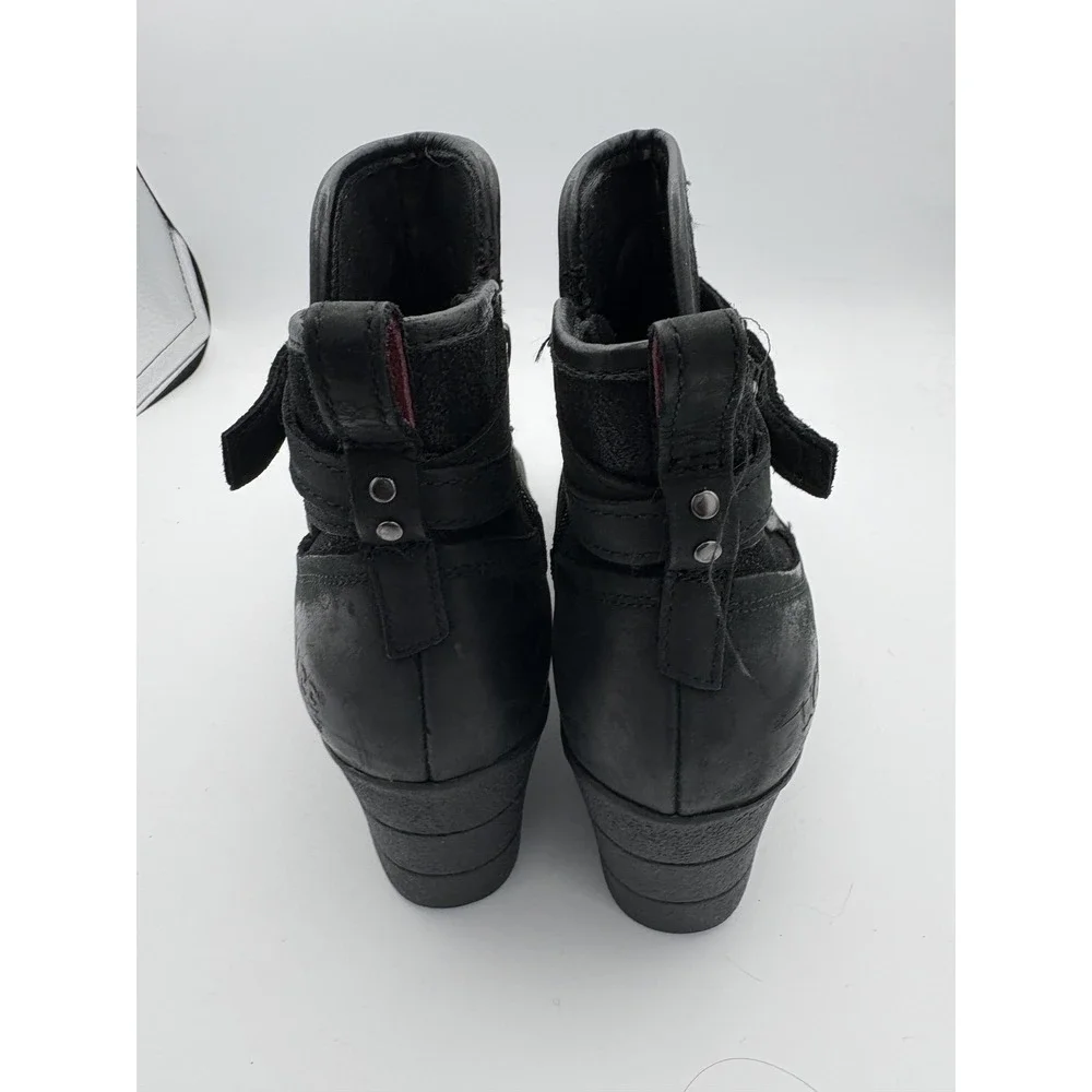 UGG Boots Womens Size 7 38 Black Leather Waterproof Wedge Ankle Booties
